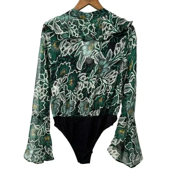 BAND OF THE FREE Bonnie Emerald Long Sleeve Bodysuit Top Bell Sleeve Hippie Boho - Picture 5 of 16